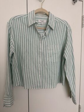 Banana Republic Mint and White Striped Linen Shirt